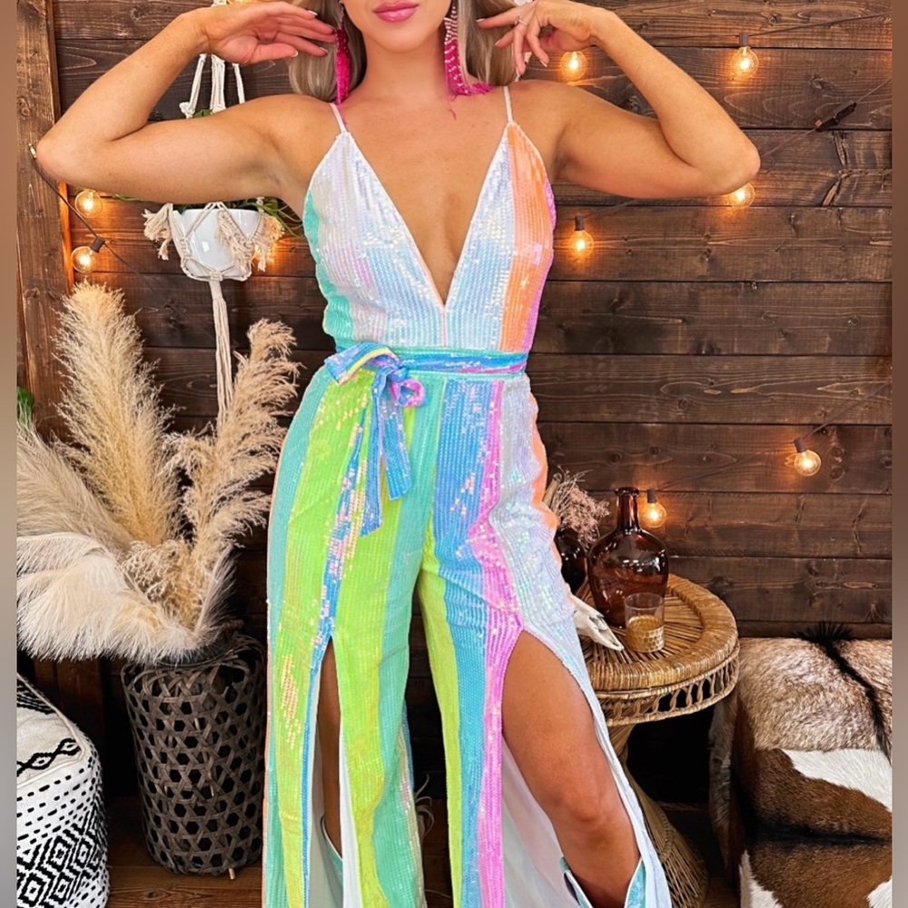 Neon Rainbow Sequin Jumpsuit